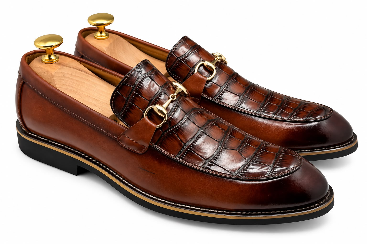Belem 681-39 Shoe in Brown, Croc-Embossed Horsebit Loafer